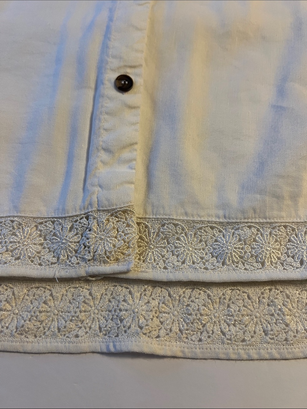 Kleen White Cream Lace-Trim Button-Front Blouse XL Boho Cottagecore Resortwear - Picture 8 of 11